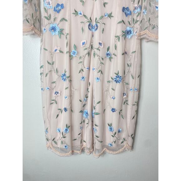 ADRIANNA PAPELL DRESS 6 FLORAL EMBROIDERED BEADED SHEATH SHORT COCKTAIL BEIGE - Picture 10 of 16